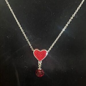Sterling Silver Red Heart Drop Crystal Necklace Made With Swarovski Crystals